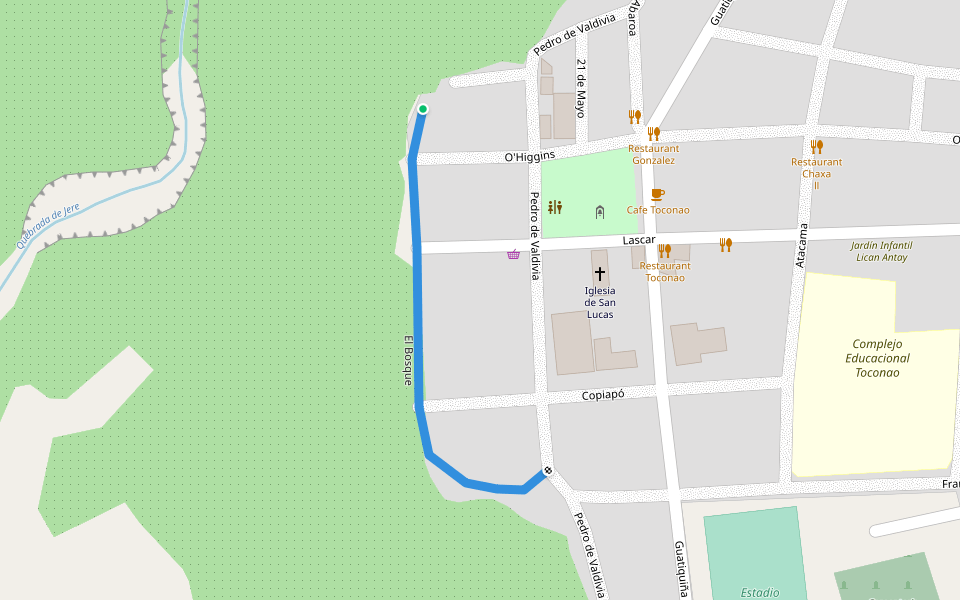 El Bosque walking route map in Toconao