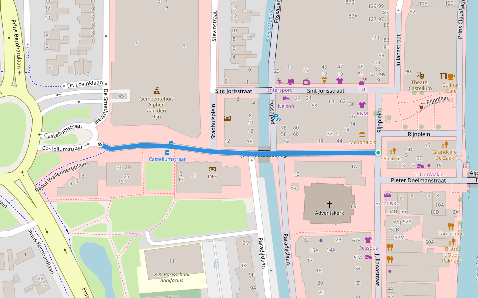 Castellumstraat walking route map in Alphen aan den Rijn