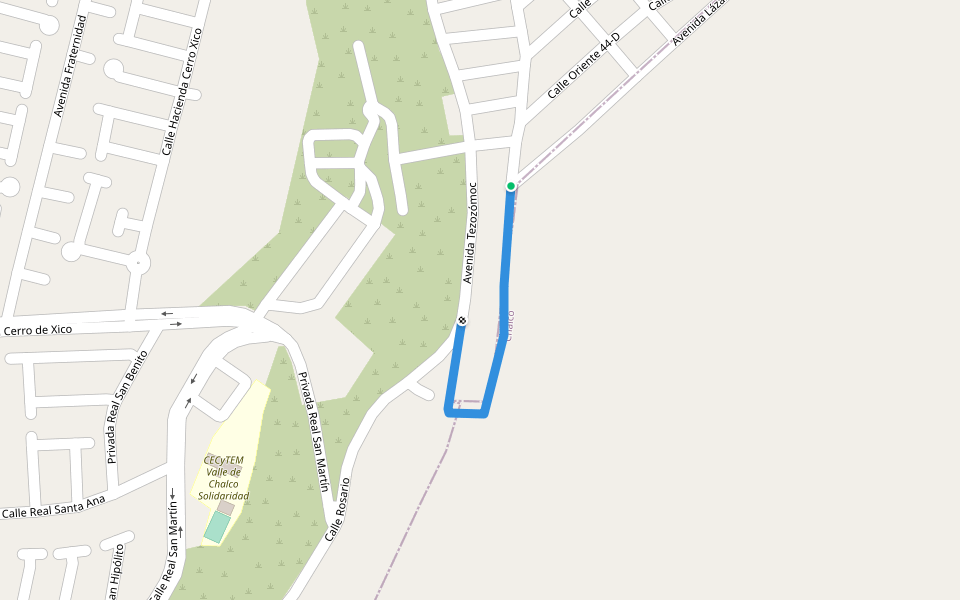 Avenida Tezozómoc walking route map in Valle de Chalco Solidaridad