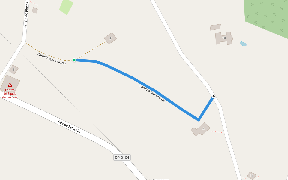 Camiño das Bouzas walking route map in Cesuras