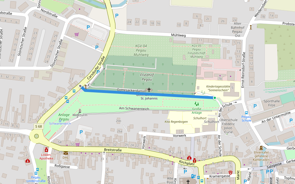 Gottesackerdamm walking route map in Pegau