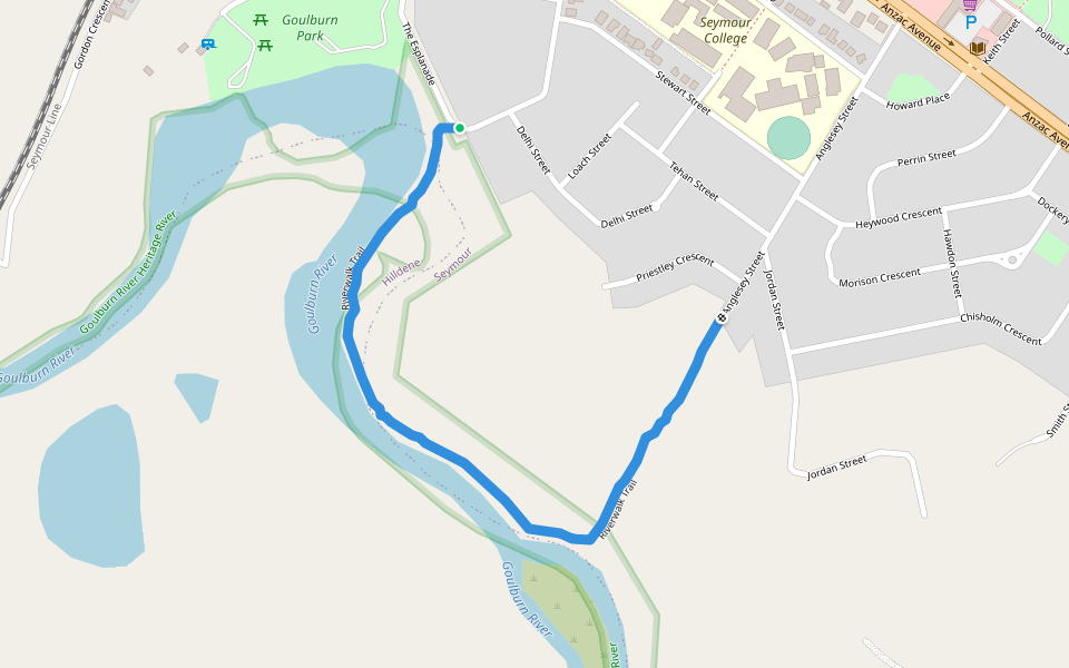 Riverwalk Trail walking route map in Seymour