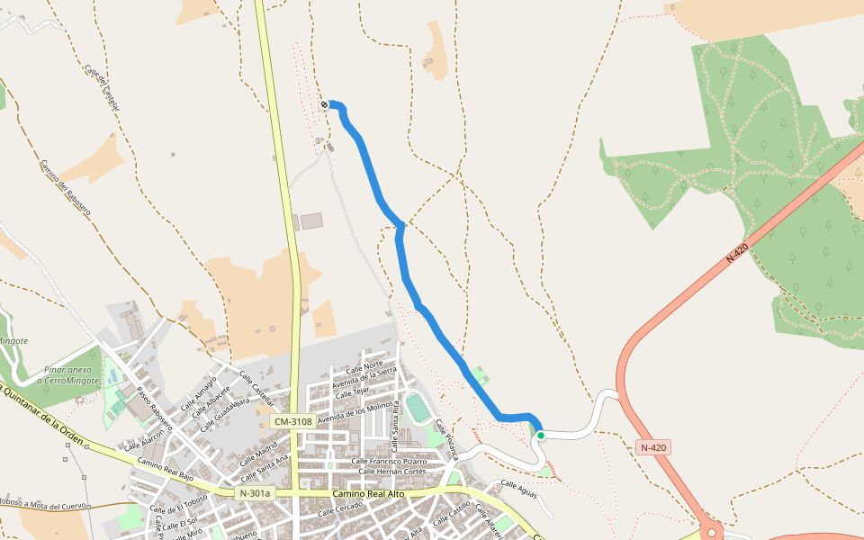 Camino de los Molinos walking route map in Mota del Cuervo