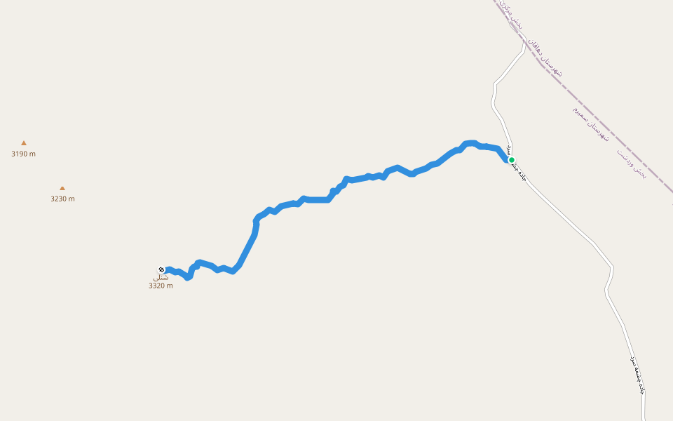 قله شنلی_ جبهه شرقی walking route map in Cheshmeh Sard