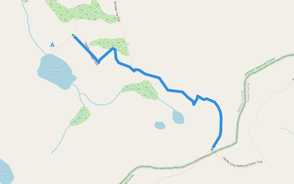 Mid Boulder Trail (FS 5577) walking route map in Trinity Center