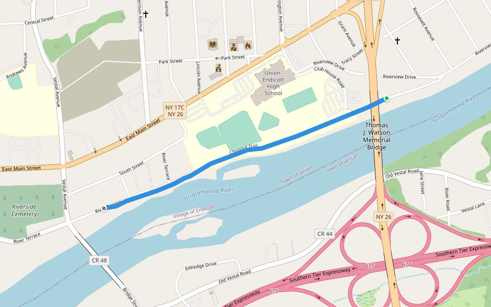 Chugnut Trail walking route map in Endicott
