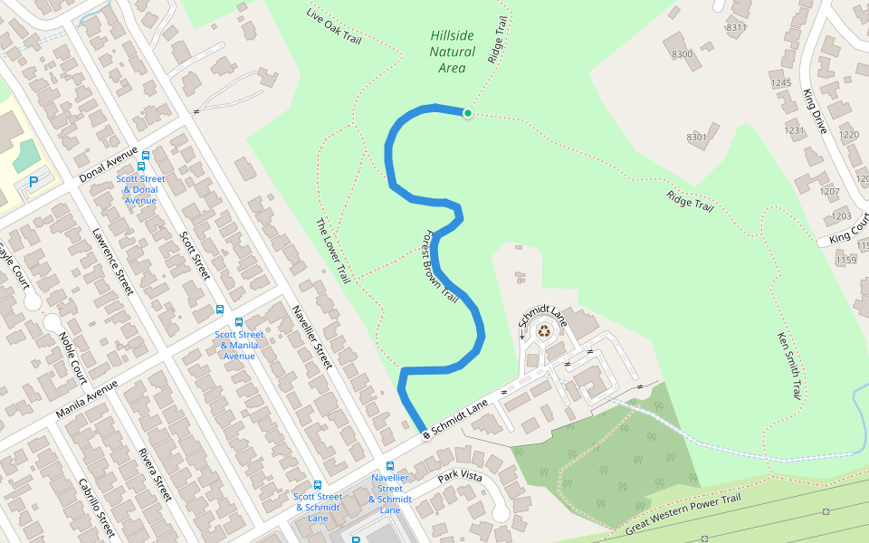 Forest Brown Trail walking route map in El Cerrito