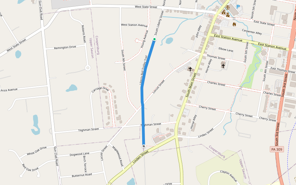 Liberty Bell Trolley Trail walking route map in Coopersburg