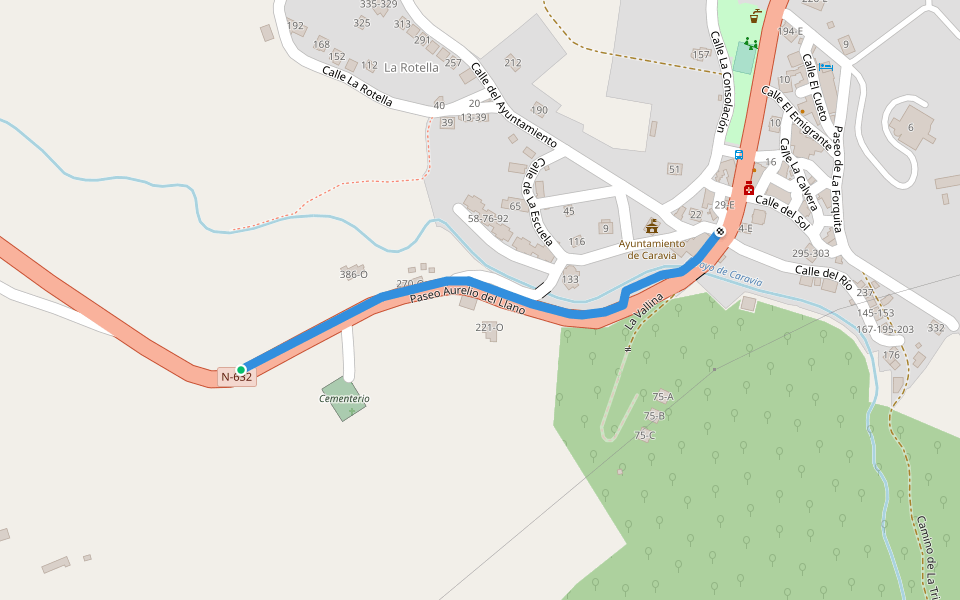 Paseo Aurelio del Llano walking route map in Prado