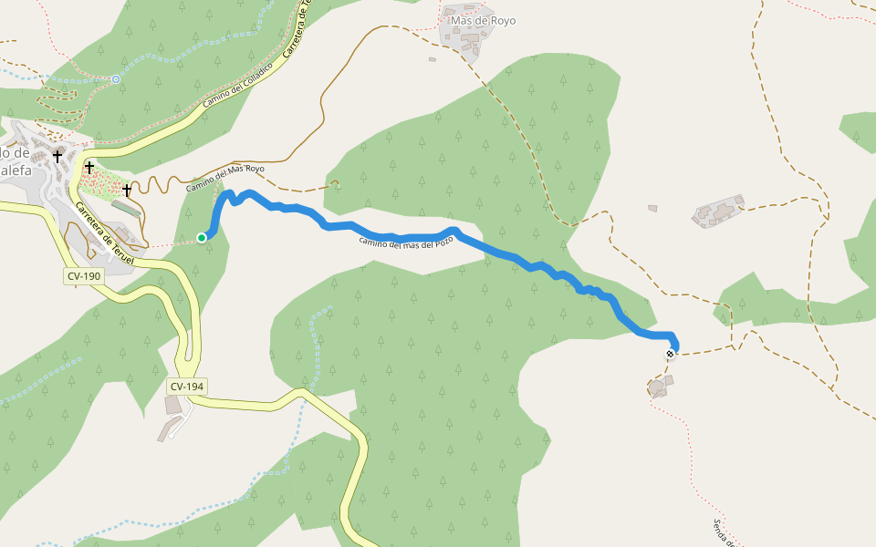 camino del mas del Pozo walking route map in Castillo de Villamalefa