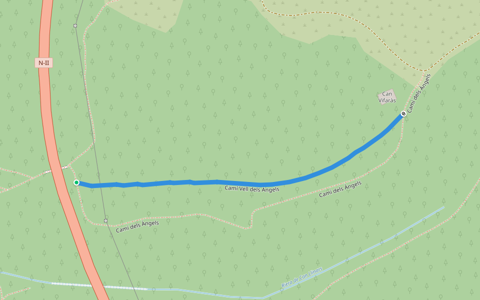 Camí Vell dels Àngels walking route map in Girona