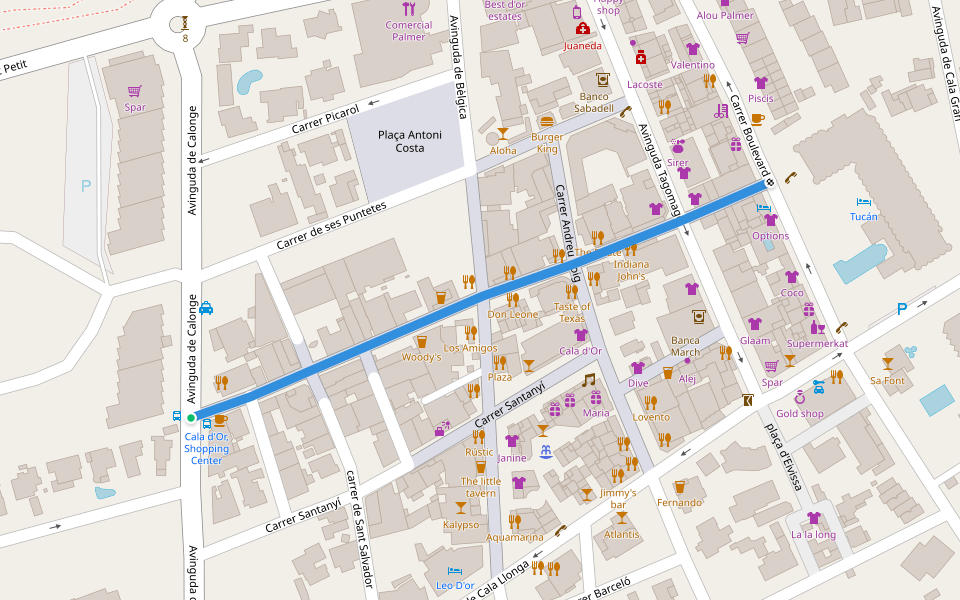 Carrer Toni Costa walking route map in Cala D'or