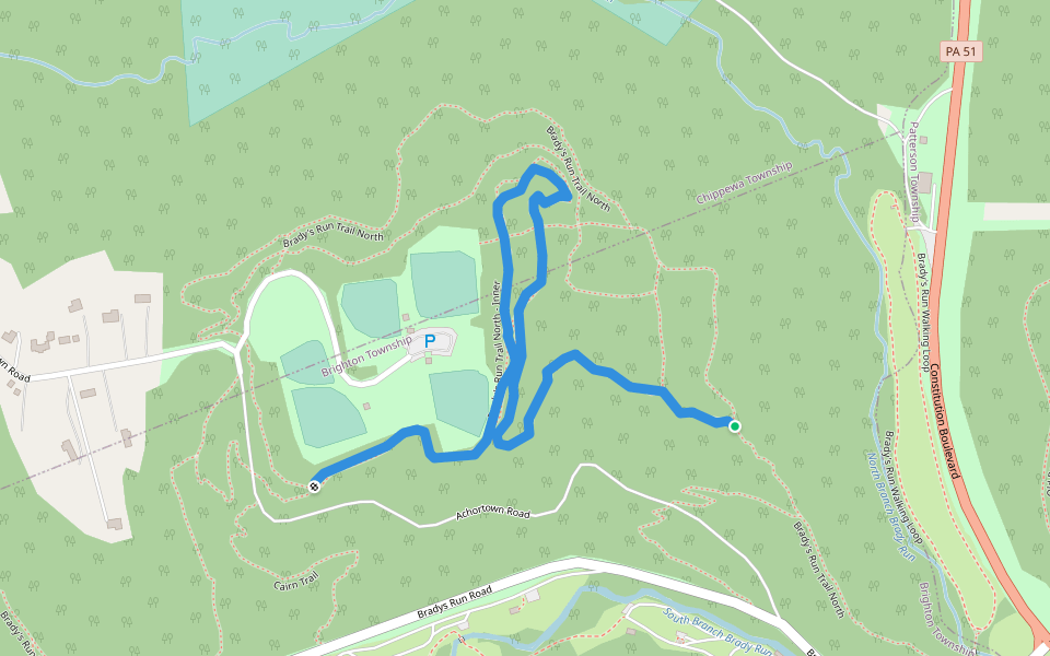 Brady`s Run Trail North walking route map in Beaver