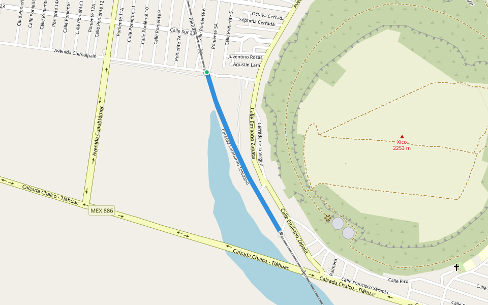 Calzada Lombardo Toledano walking route map in Valle de Chalco Solidaridad