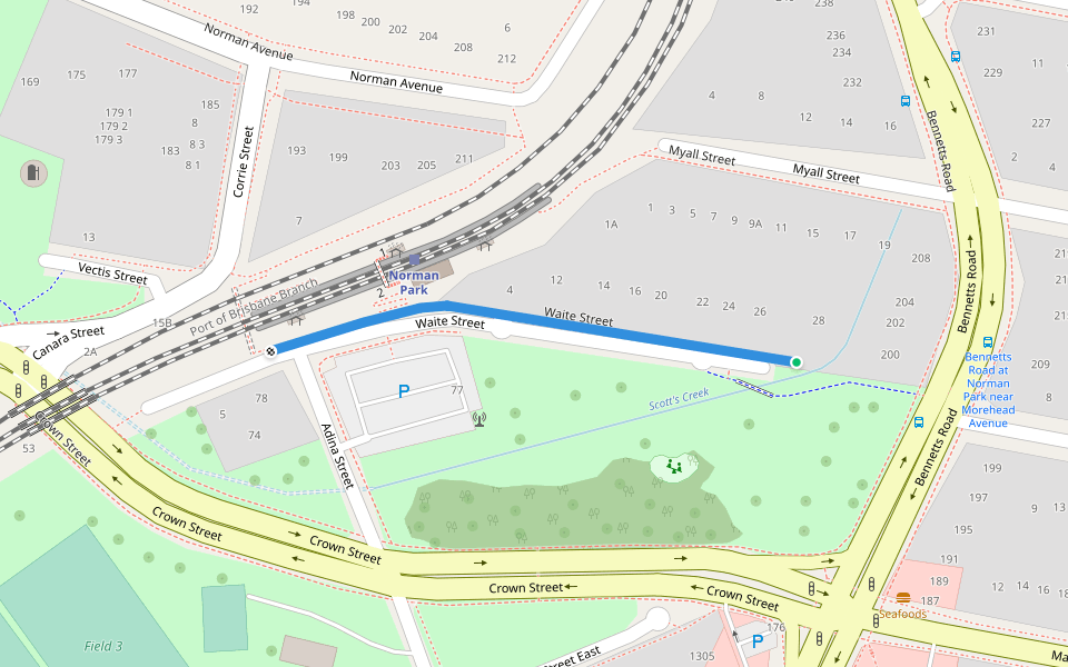 Waite Street walking route map in Norman Park