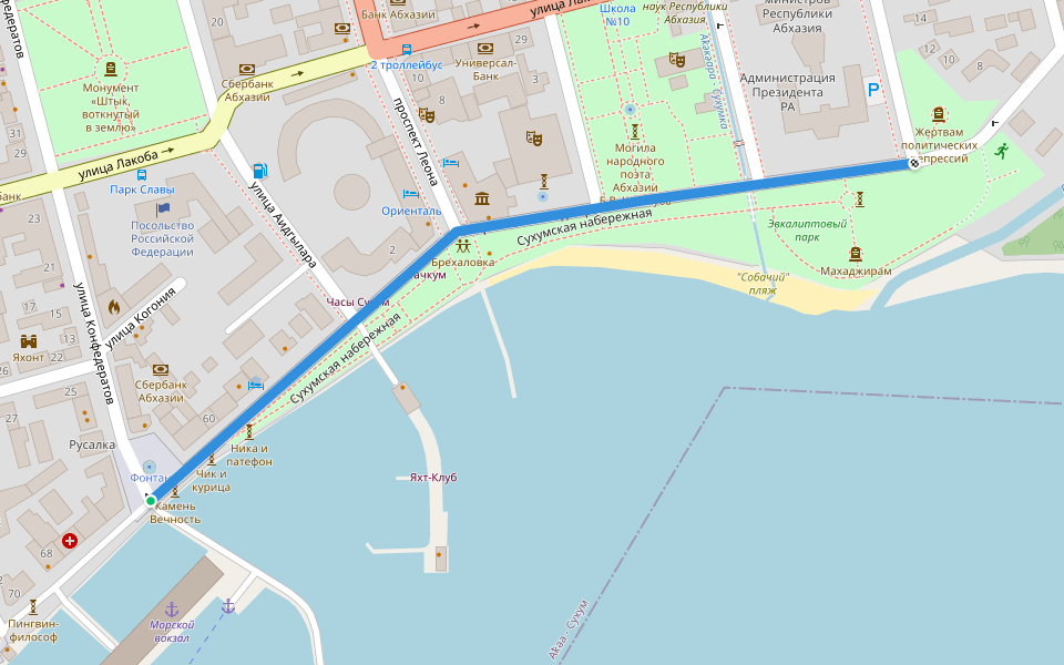 Набережная Махаджиров walking route map in Sochumi