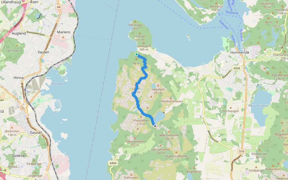 Lifjellstien walking route map in Stavanger