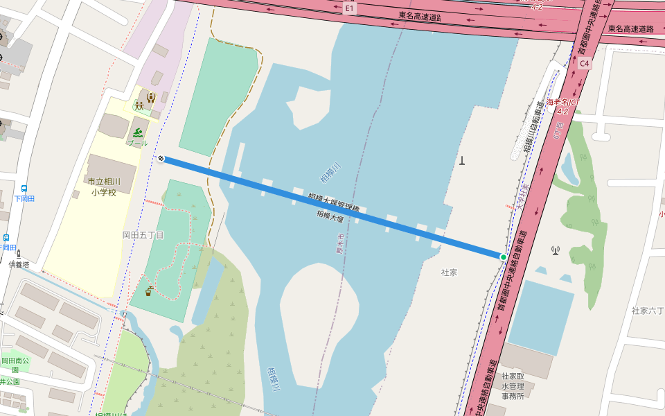 相模大堰管理橋 walking route map in Ebina