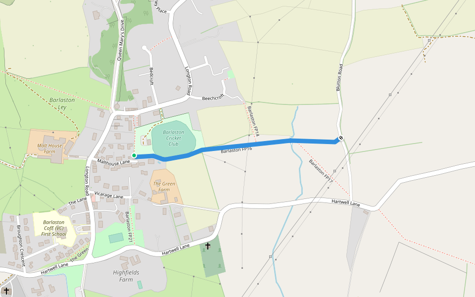 Barlaston FP16 walking route map in Barlaston