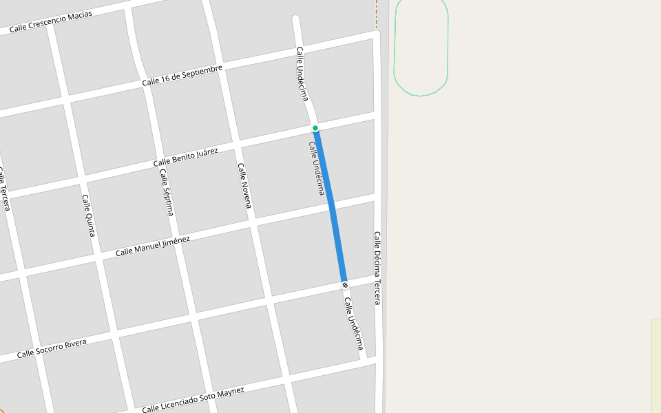 Calle Undécima walking route map in Nicolás Bravo