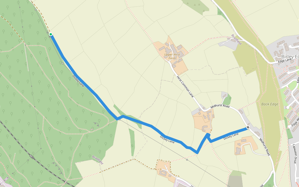 Dickey Lane walking route map in Oughtibridge