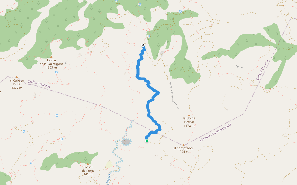 camí de la Casa Nova a la Moleta walking route map in Xodos