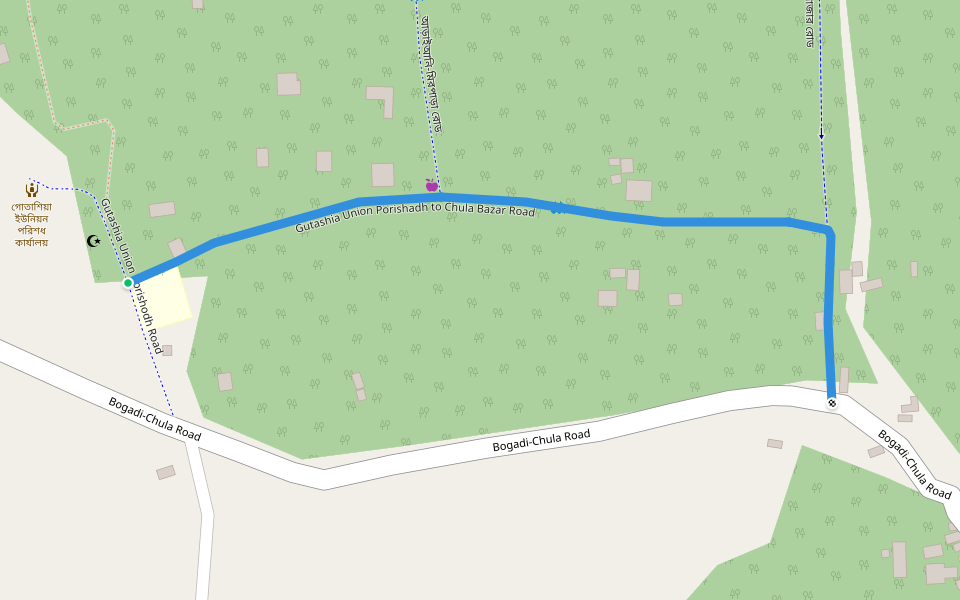 Gutashia Union Porishadh to Chula Bazar Road walking route map in Akanagar