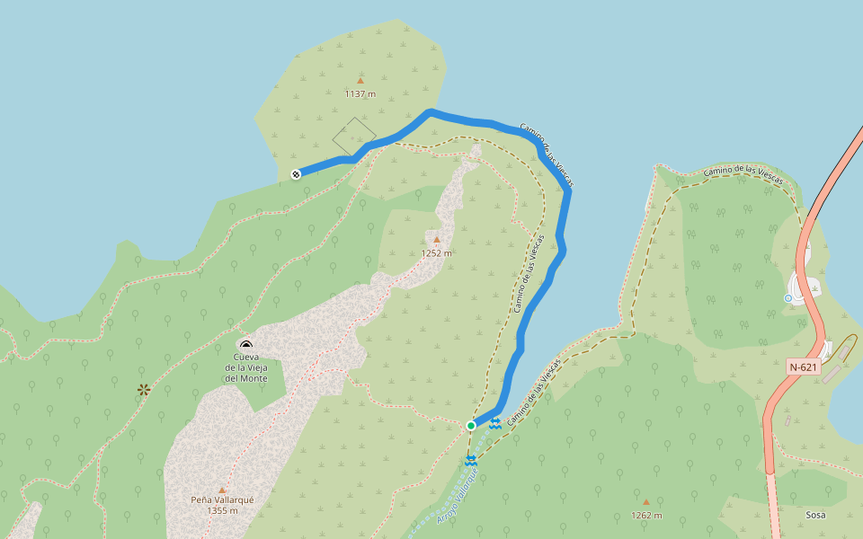 Camino de las Viescas walking route map in Riaño