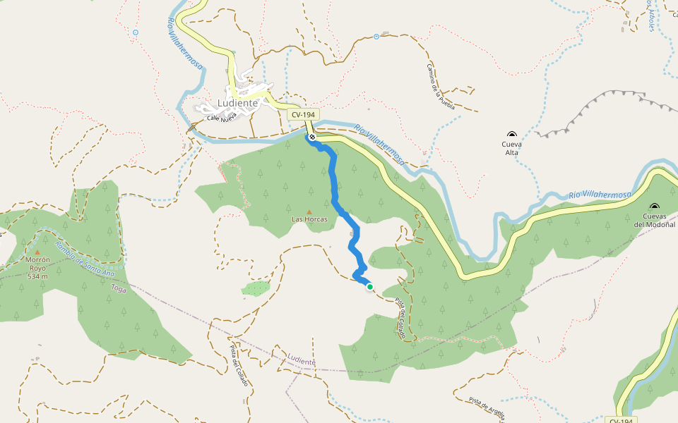 camino de la fuente la Higuera walking route map in Toga
