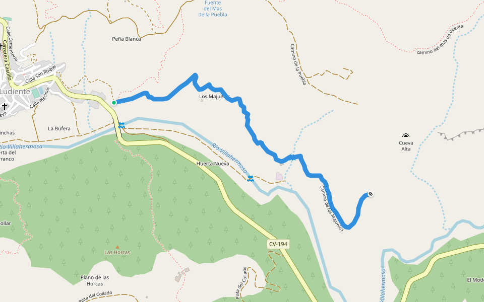 Camino de los Majuelos walking route map in Ludiente