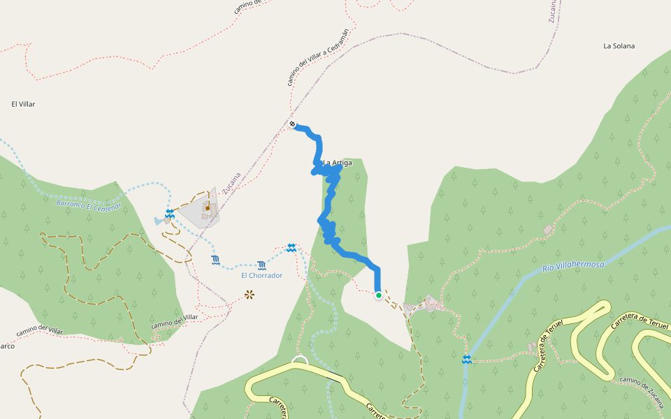 camino del Villar al mas de Adelantado walking route map in Castillo de Villamalefa