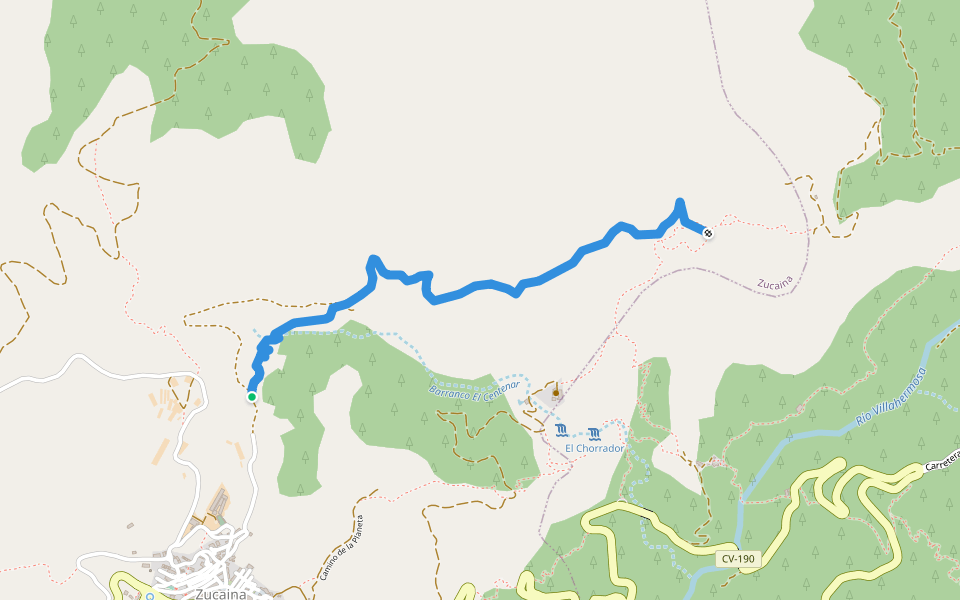 camino de Cedraman walking route map in Zucaina