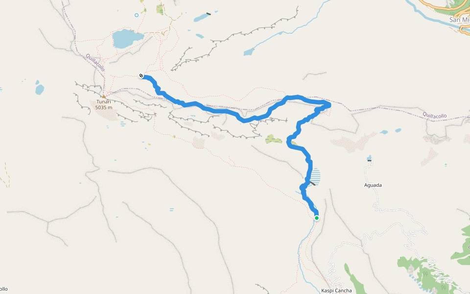 Senda al Pico Tunari por Laguna Cajon walking route map in Cochabamba