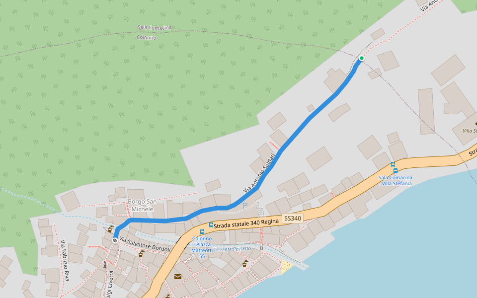 Via Antonio Soldati walking route map in Colonno