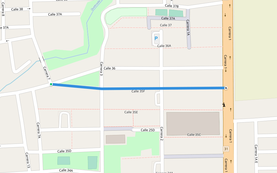 Calle 35F walking route map in Palmira