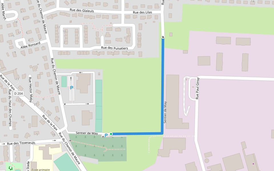 Sentier de May walking route map in Damigny