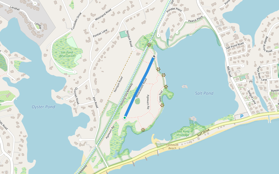 Wisacassett Rd walking route map in Falmouth