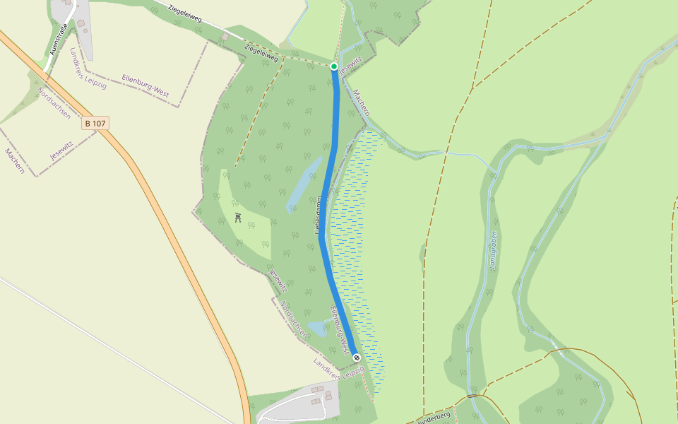 Liebesdamm walking route map in Jesewitz