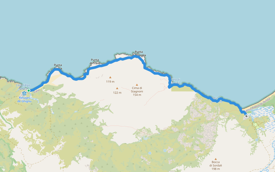 Sentier du Littoral walking route map in Santo-Pietro-di-Tenda
