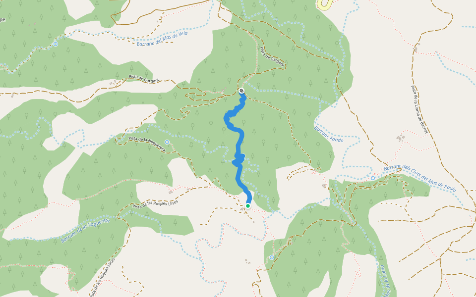 Camí del mas de les Llambes walking route map in Xodos