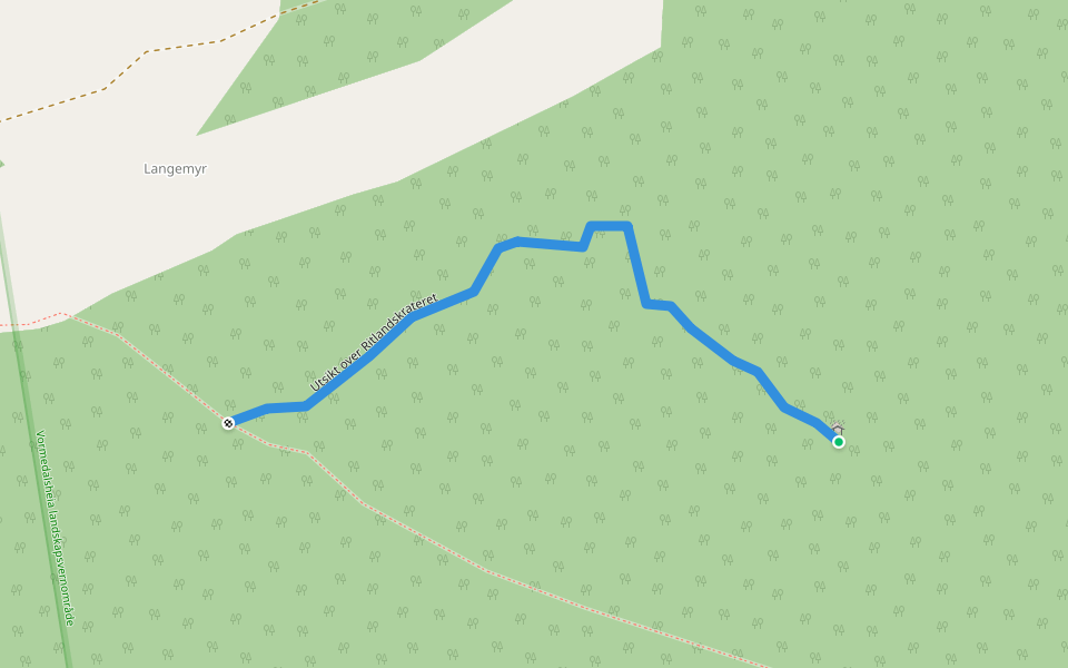 Utsikt over Ritlandskrateret walking route map in Kleivaland