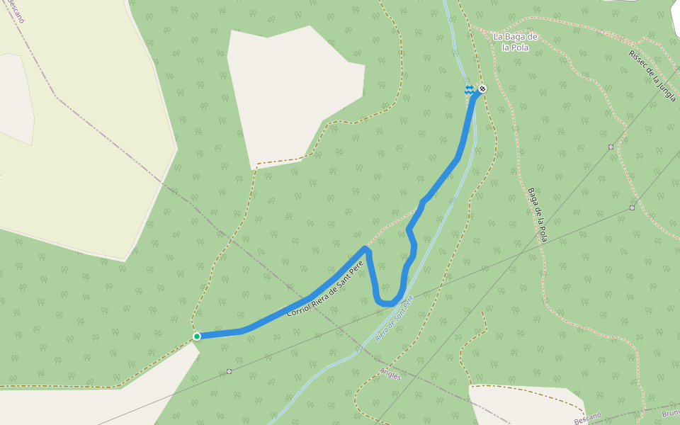 Corriol Riera de Sant Pere walking route map in Anglès