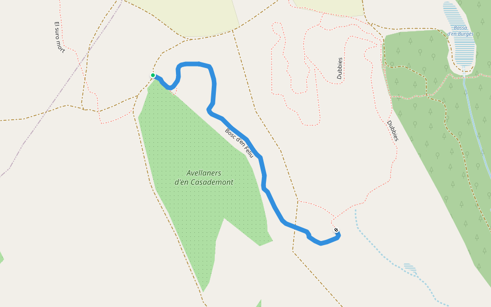 Bosc d'en Feliu walking route map in Brunyola
