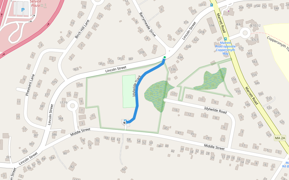 Idylwilde Track walking route map in Lexington