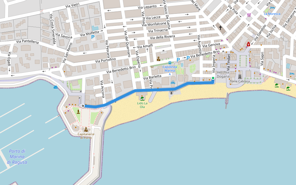 Lungomare Mediterraneo walking route map in Marina di Ragusa