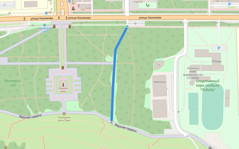 Аллея газовиков walking route map in Tomsk