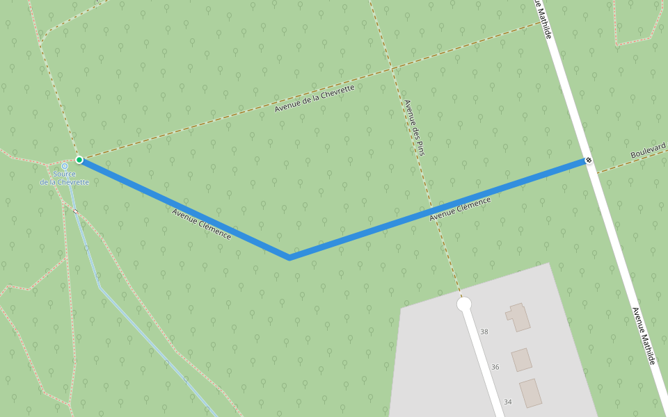 Avenue Clémence walking route map in Forges-les-Eaux