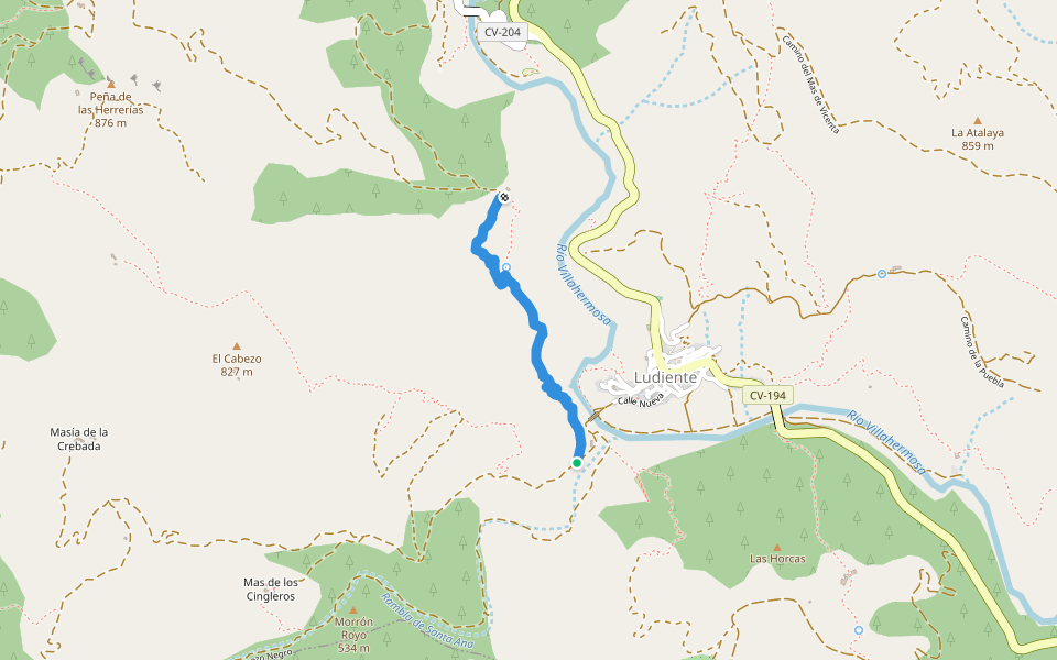camino del Cabezo Royo walking route map in Ludiente