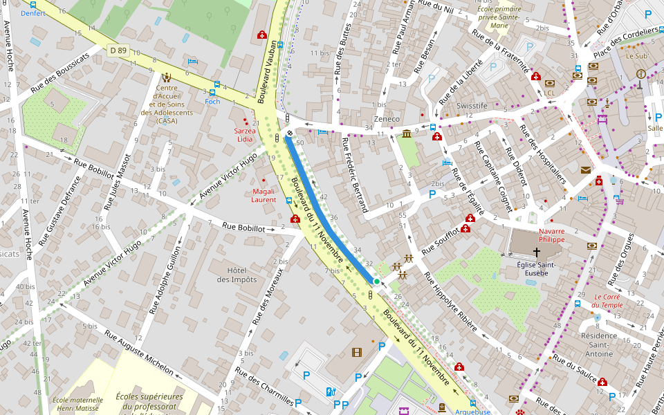 Esplanade de la Légion d'Honneur walking route map in Auxerre