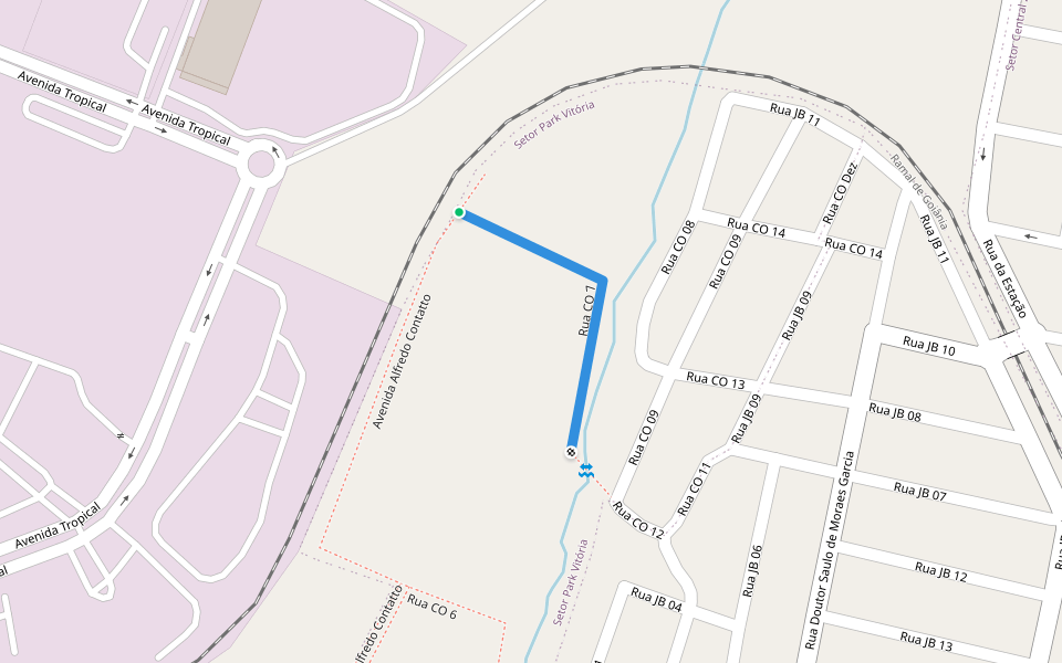 Rua CO 7 walking route map in Senador Canedo